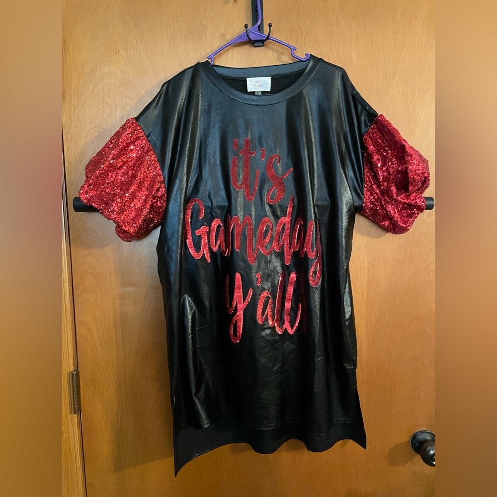 NWT Boutique It’s Game Day Yall sequin, wet look, oversized dress Size Medium